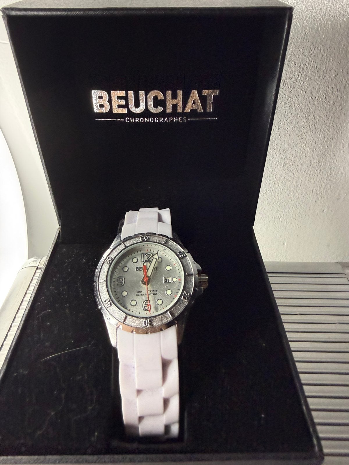Originele Beuchat Chronograph Horloge + Doos, Bijoux, Sacs & Beauté, Montres | Hommes, Comme neuf, Montre-bracelet, Autres marques