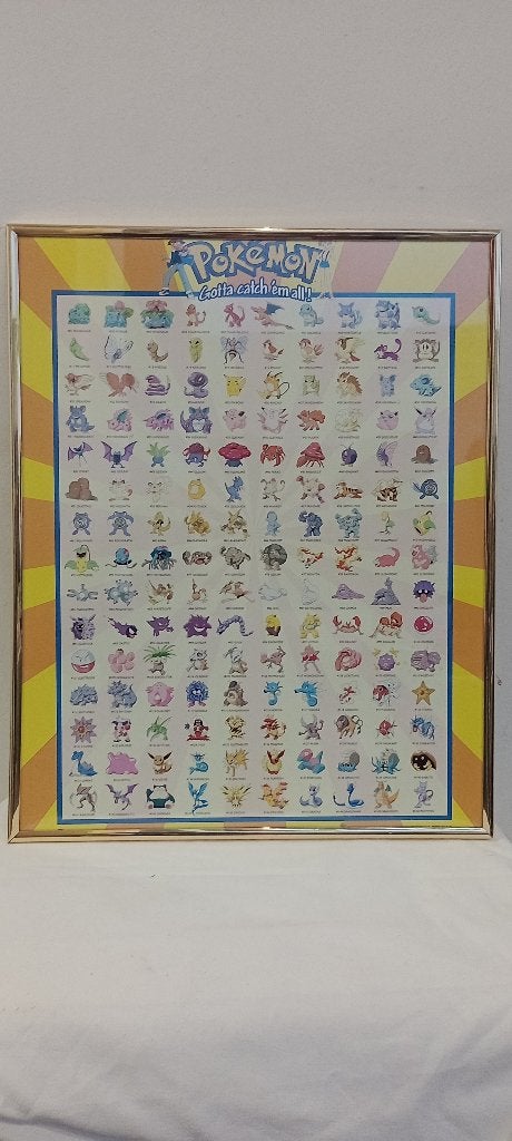 Vintage Pokémon 1999 ingelijste poster, perfecte staat, n662, Ophalen of Verzenden, Zo goed als nieuw, Overige typen