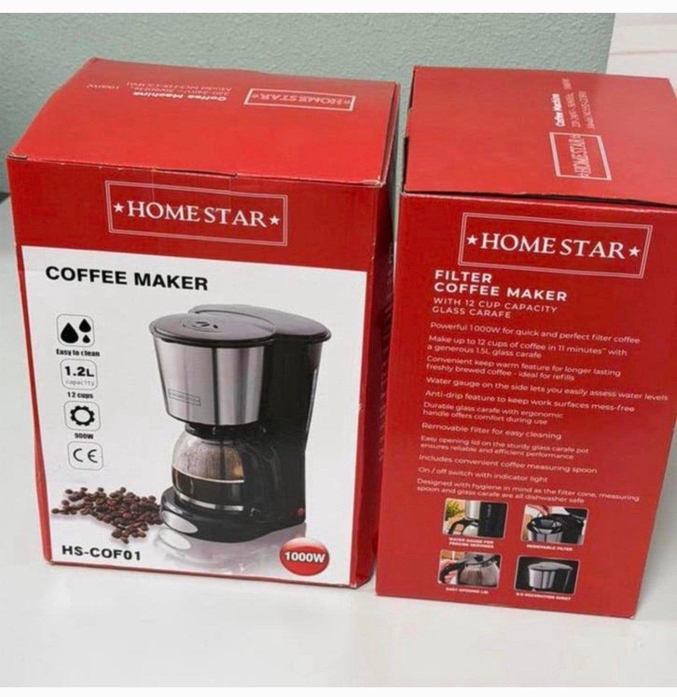 Homestar Filter koffiezetapparaat HS-COF01 1,2L 1000W Nieuw, Afneembaar waterreservoir, Gemalen koffie, 10 kopjes of meer, Ophalen of Verzenden