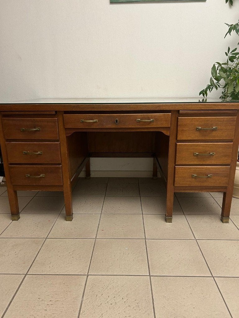 Klassiek houten directiebureau, Huis en Inrichting, Ophalen, Gebruikt, Hout, Bruin