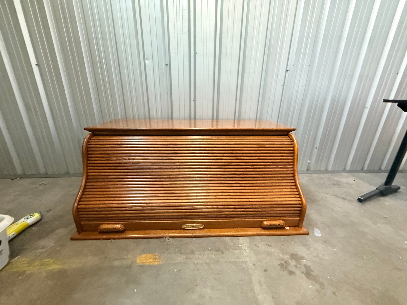 Eiken roltop bureau-opzetstuk met tamboerdeur — €20, Maison & Meubles, Bureaux, Enlèvement, Rehausseur, Comme neuf