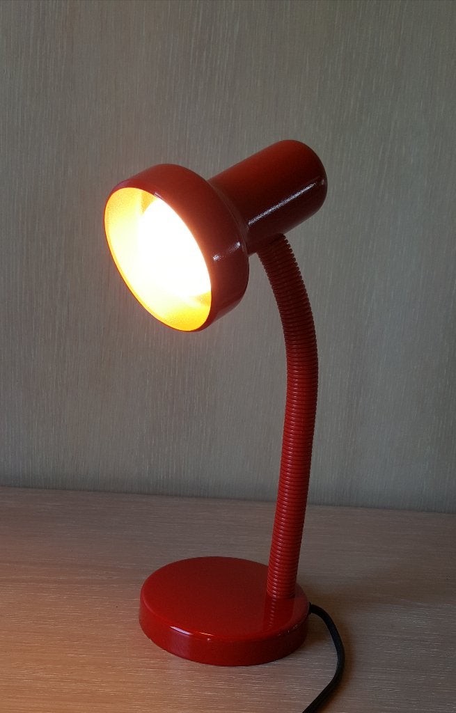 Lampe de Bureau Flexible Rouge – Vintage Années 80, Enlèvement ou Envoi, Synthétique, Avec abat-jour, Vintage