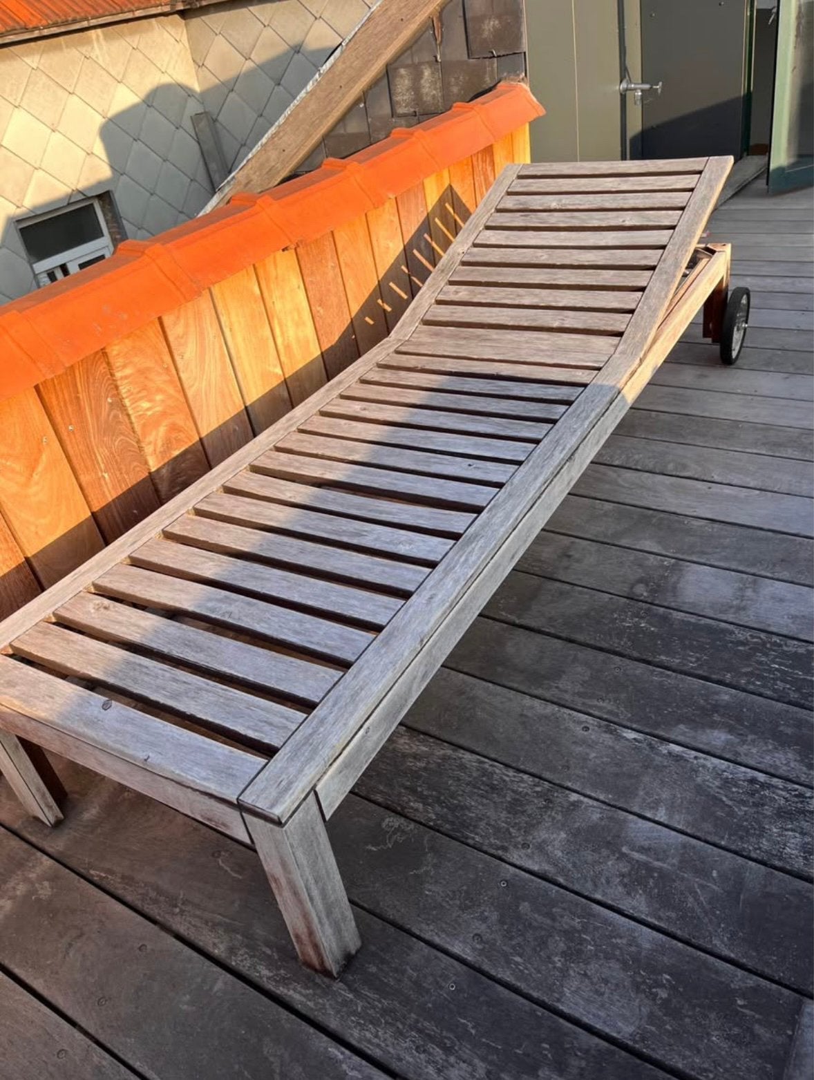 Ligzetel teak, Tuin en Terras, Ophalen, Zo goed als nieuw