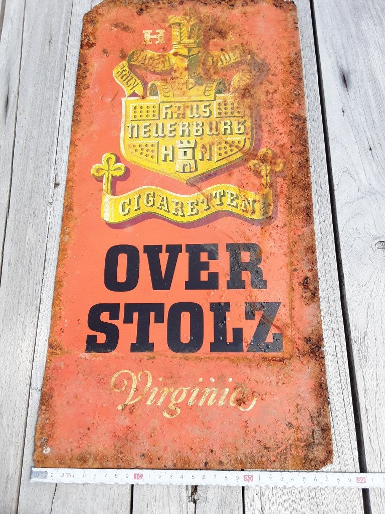 Vintage reclamepaneel OVER STOLZ CIGARETTEN, Verzamelen, Ophalen of Verzenden