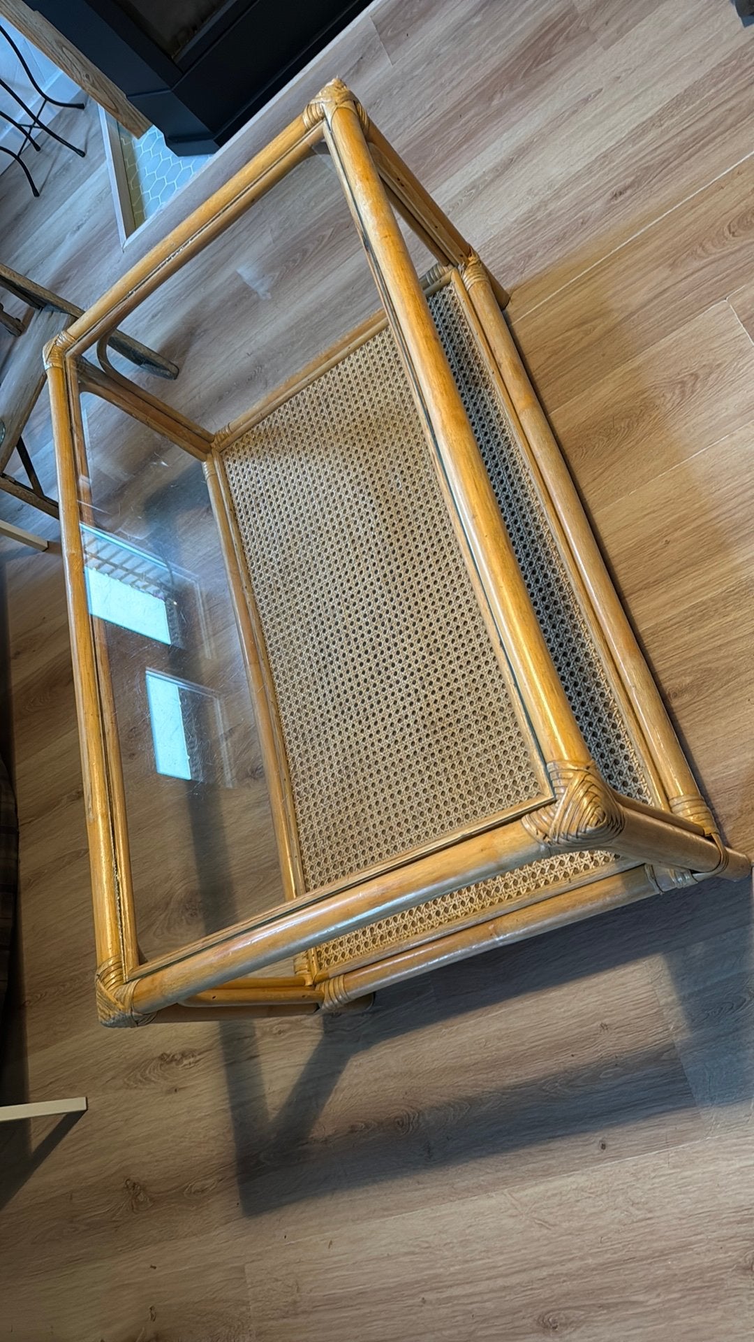 Salontafel rotan, Huis en Inrichting, Tafels | Salontafels, Ophalen, Gebruikt, Glas