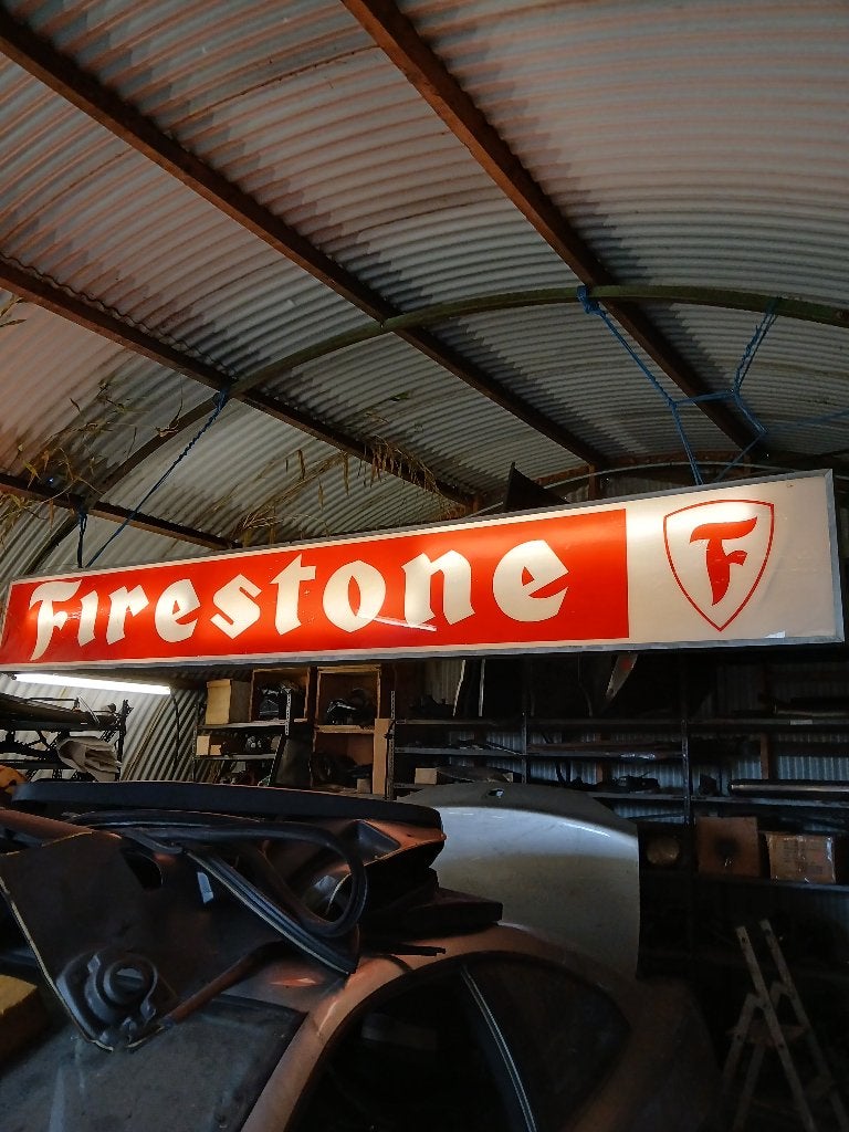 Firestone lichtreklame, Verzamelen, Ophalen, Gebruikt, Lichtbak of (neon) lamp