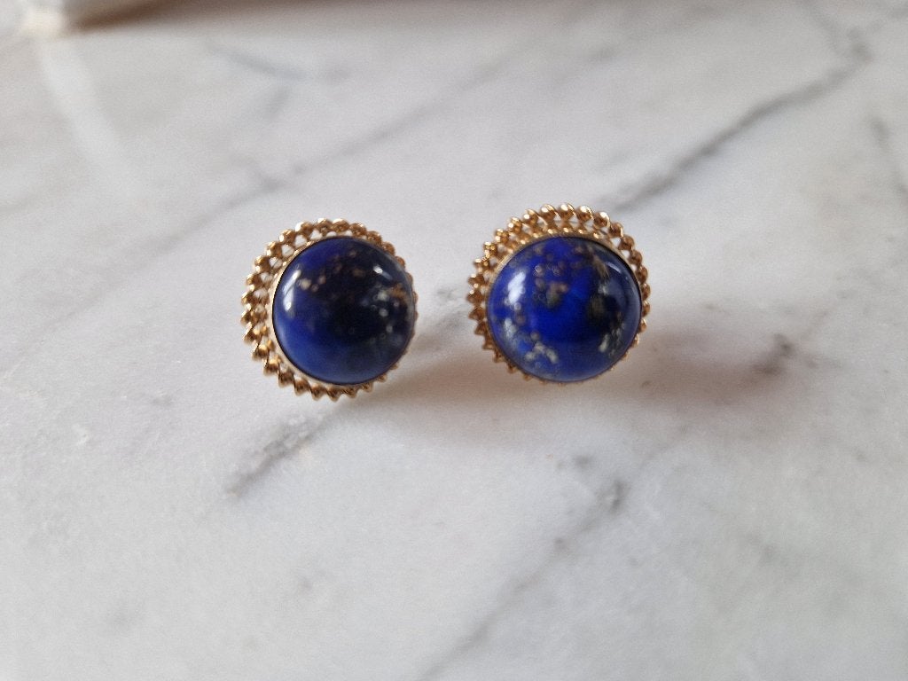 Antieke oorbellen lapis lazuli - 14 karaat, Ophalen, Koper, Oorbellen
