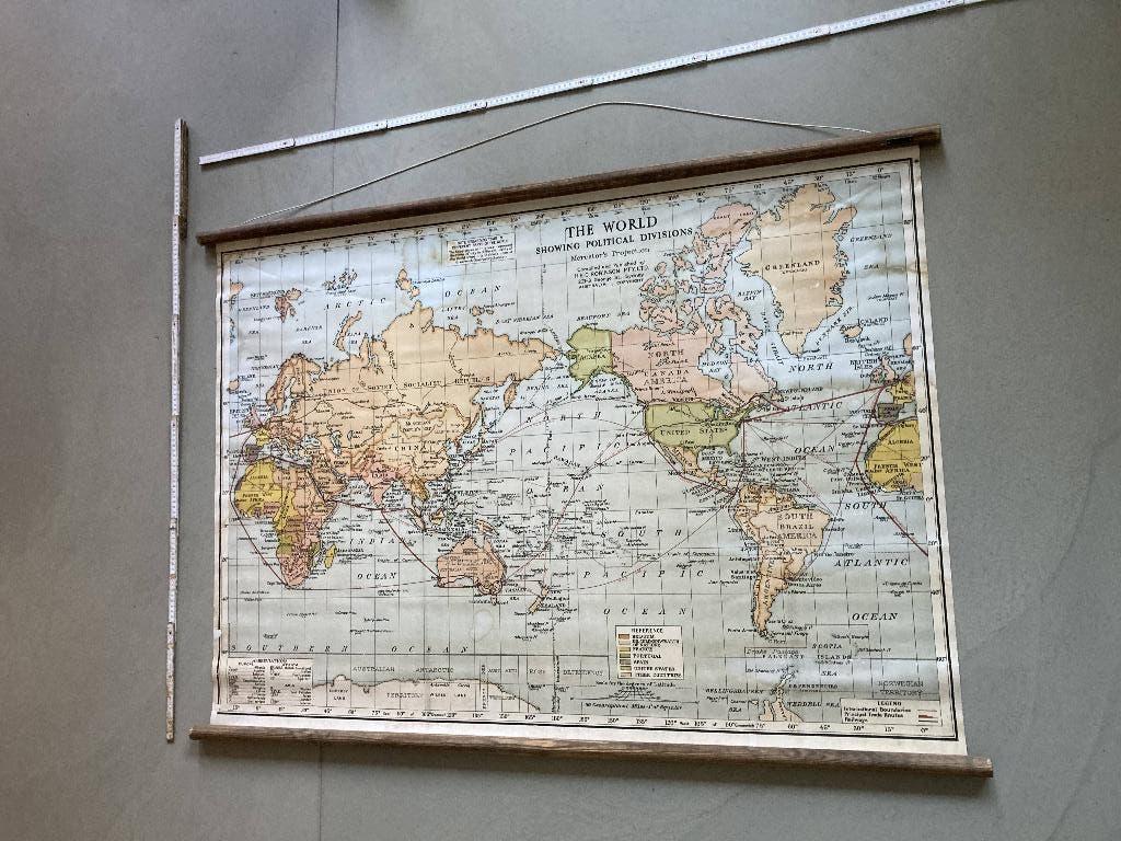 Antieke wereldkaart (replica), Antiek en Kunst, Antiek | Schoolplaten, Ophalen, Aardrijkskunde