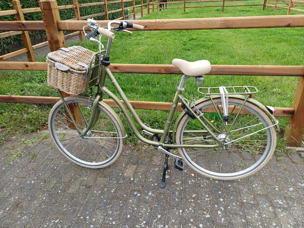Meisjes/damesfiets Frappé FCL 400 matgroen met rieten mandje, 47 tot 50 cm, Versnellingen, Zo goed als nieuw, Ophalen