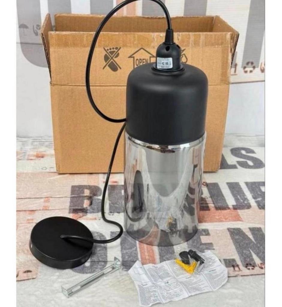 Hanglamp E27 Zwart SMOKE Hang-lamp Glas 30CM lang Nieuw, Ophalen of Verzenden, Nieuw
