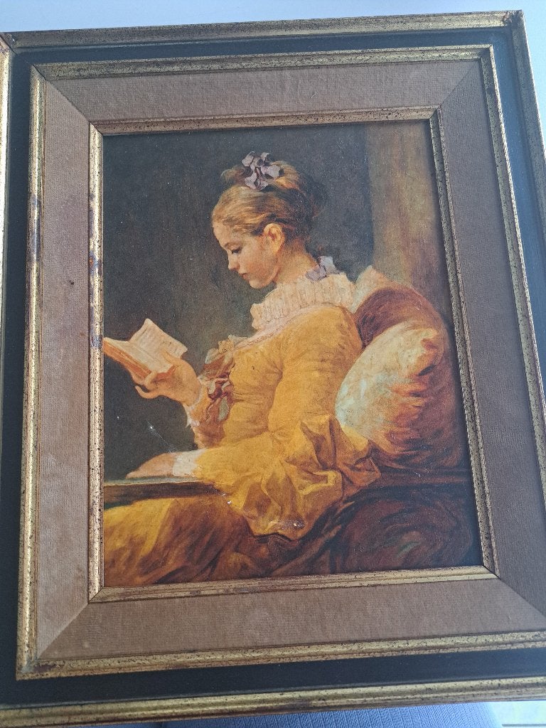 Vintage canvas reproductie: La Liseuse van Fragonard, Antiek en Kunst, Ophalen