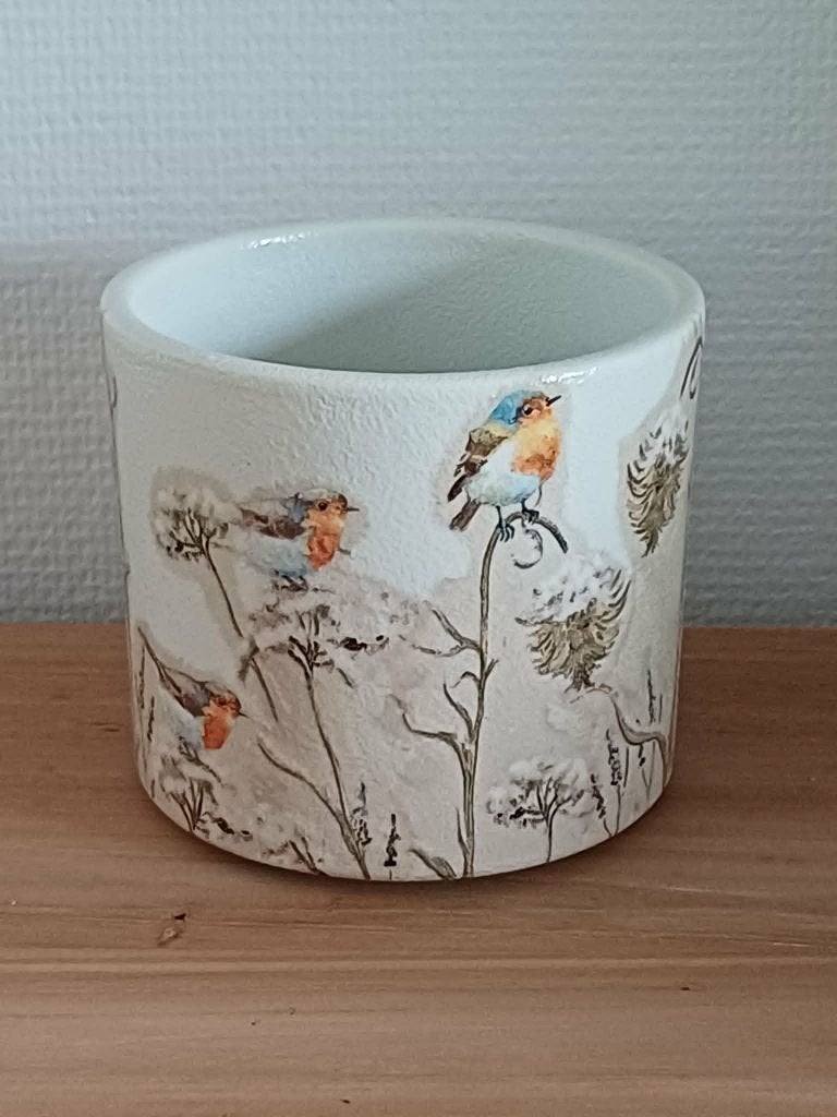 Decoratieve sierpot-decoupage cache-pot/flower pot, Tuin en Terras, Bloempotten, Ophalen, Zo goed als nieuw, Aardewerk