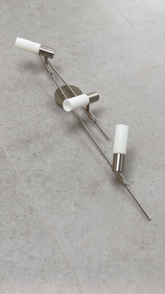Plafondlamp met 3 spots, Huis en Inrichting, Lampen | Plafondlampen, Gebruikt, Glas, Metaal, Ophalen