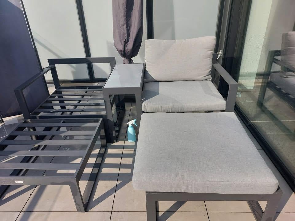 Moderne terrasset 3 foto in zeer goede staat met kussens, Aluminium, Zo goed als nieuw, Loungeset, Ophalen