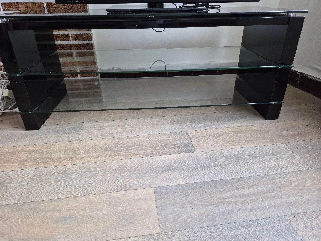 Strak & Modern TV-Meubel, Ophalen, 100 tot 150 cm, Zwart Hoogglans met Glazen Platen, Minder dan 100 cm