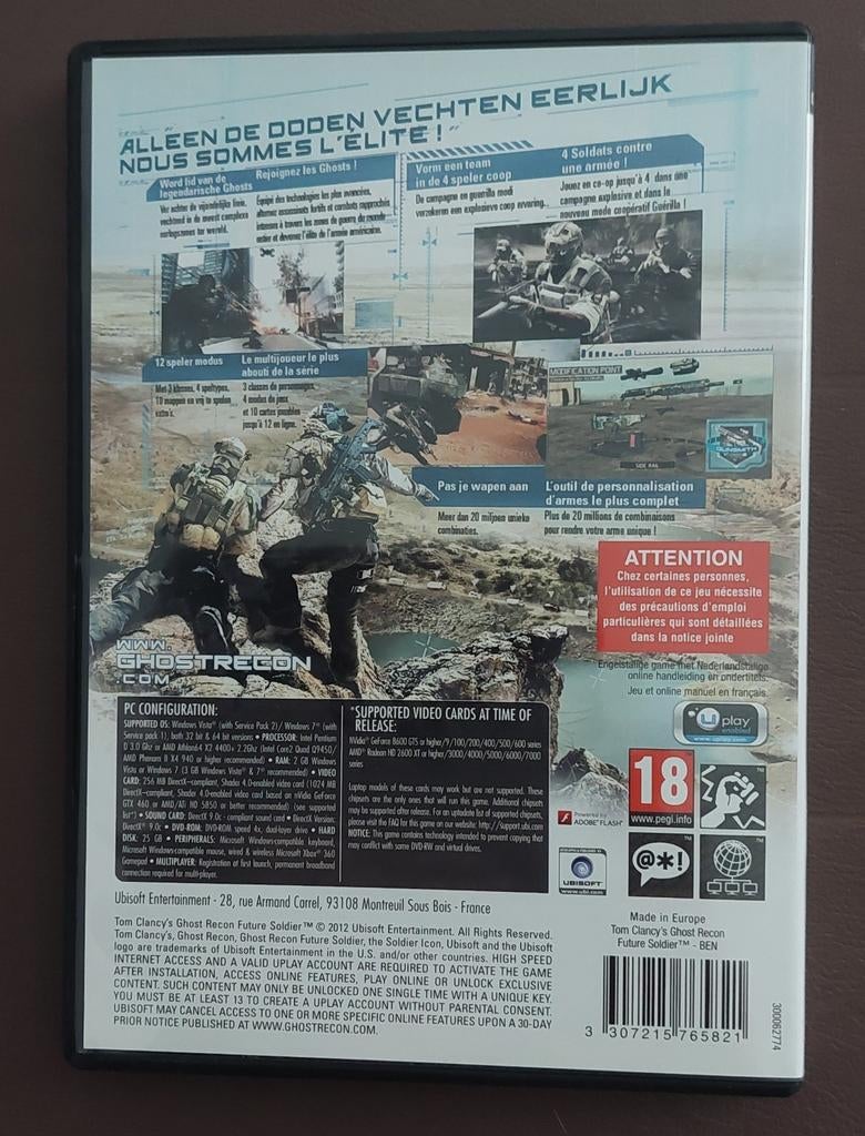 PC DVD ROM. Tom Clancy's Ghost Recon Future Soldier, Ophalen of Verzenden, Zo goed als nieuw