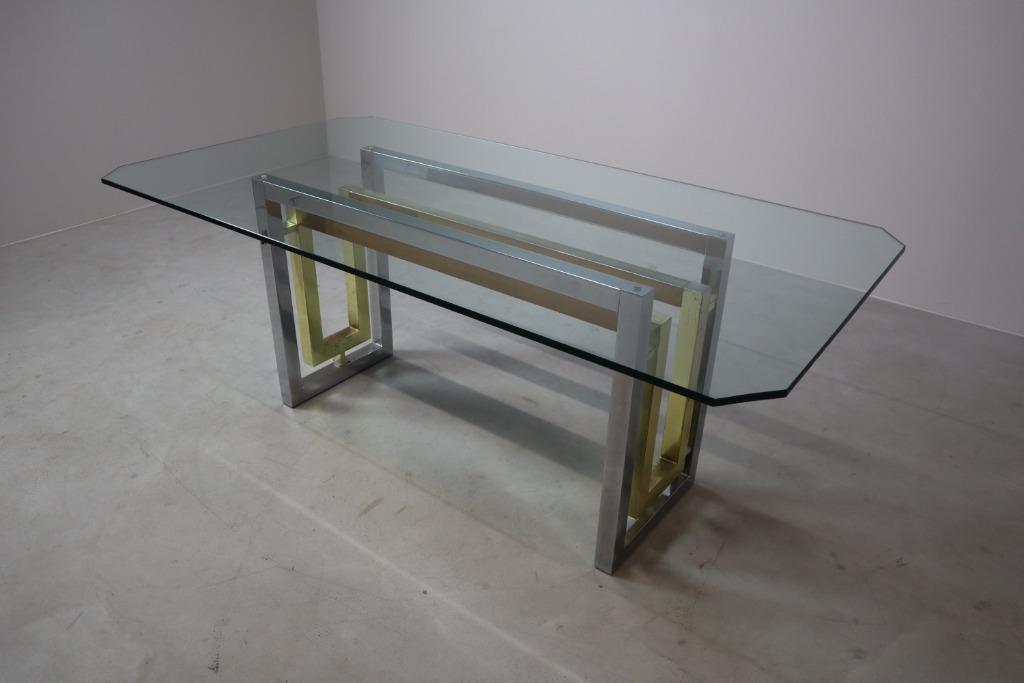 Vintage Chrome and Brass Dining Table by Zevi, Italy, 1970s, Antiek en Kunst, Antiek | Meubels | Tafels, Ophalen
