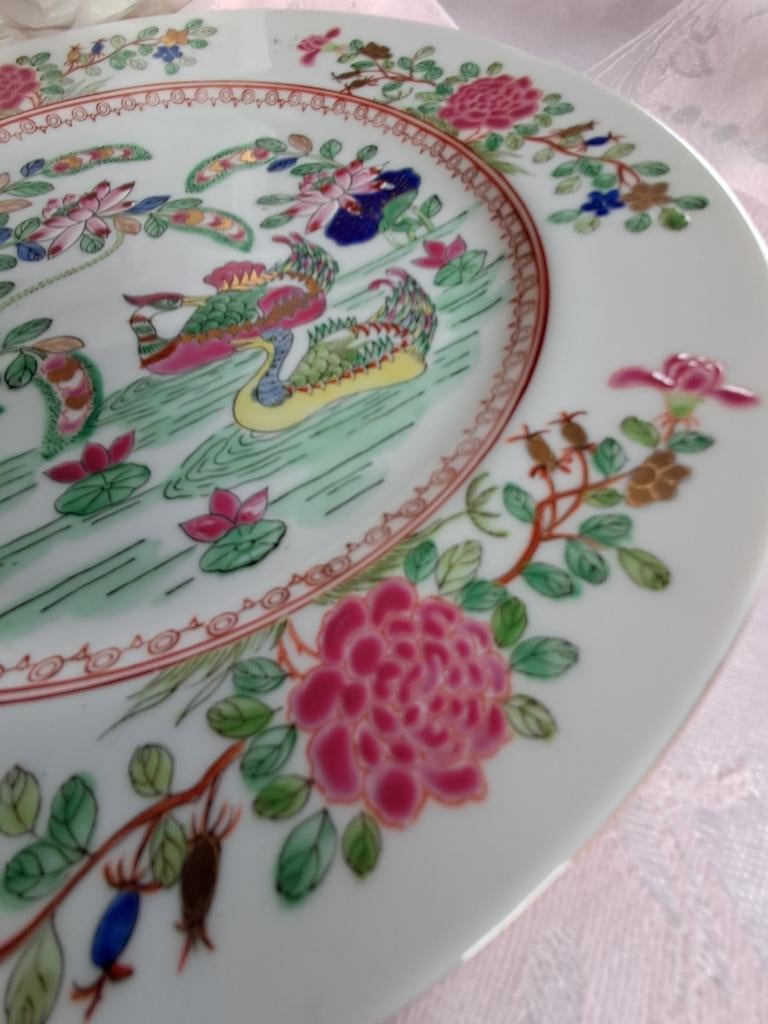 Oud Chinees handbeschilderd en verguld bord - eenden, Antiek en Kunst, Antiek | Schalen, Ophalen