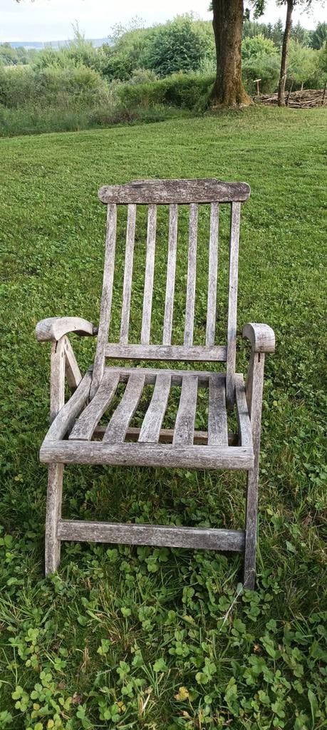 Houten tuinstoel met verstelbare rugleuning, Tuin en Terras, Tuinstoelen, Ophalen, Gebruikt, Teakhout, Verstelbaar