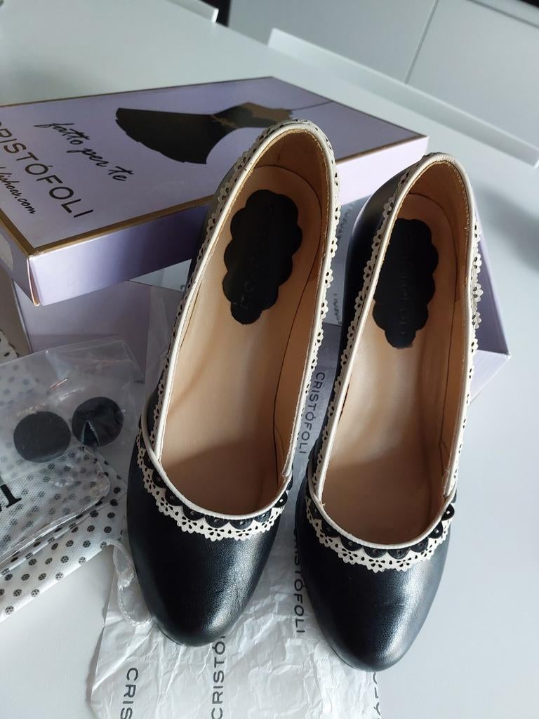 Escarpins en cuir noir avec détails fins - Cristófoli - tail, Enlèvement ou Envoi, Escarpins, Comme neuf, Cristófoli