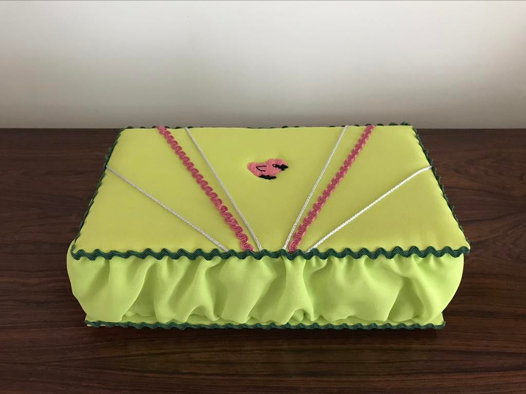 Retro vintage doos met deksel bekleed met stof handwerk, Ophalen of Verzenden