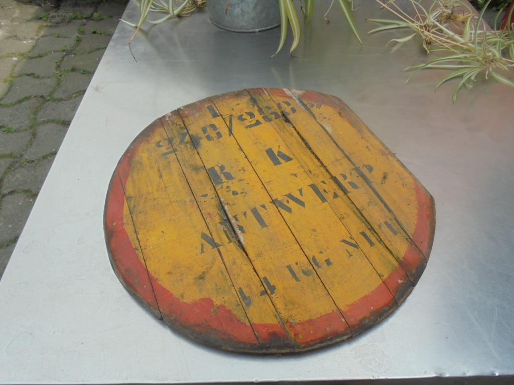 Deksel van oude houten ton  "RK ANTWERP  14 kg   240/260?", Ophalen of Verzenden