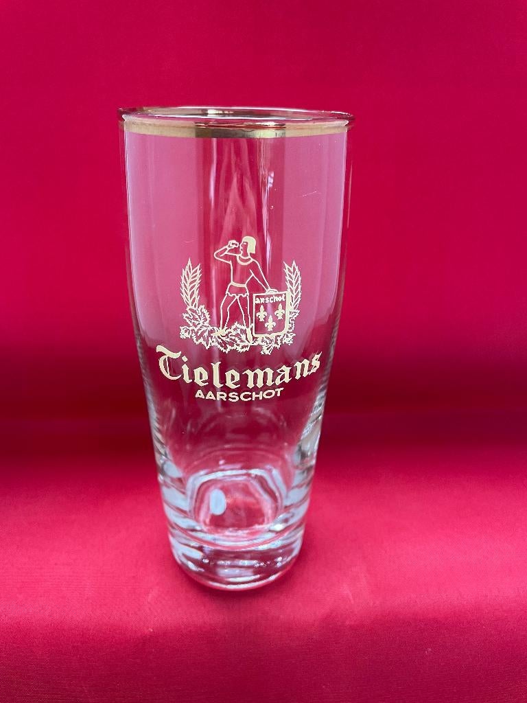 bierglas Tielemans met gouden rand, Verzamelen, Ophalen of Verzenden, Gebruikt, Bierglas