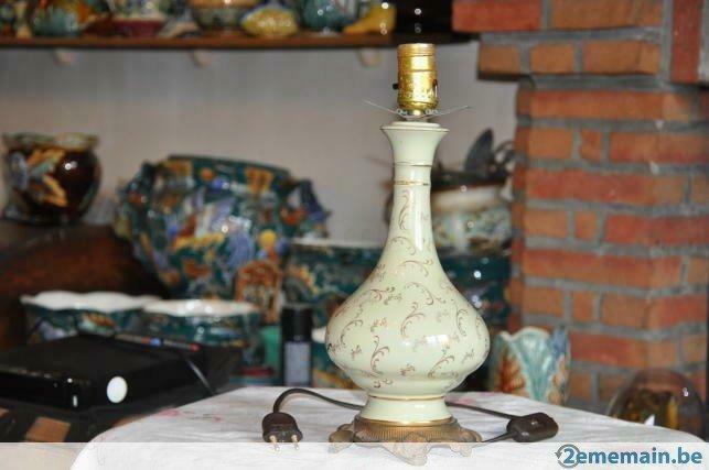 ancien pied de lampe regule et faience, Antiquités & Art