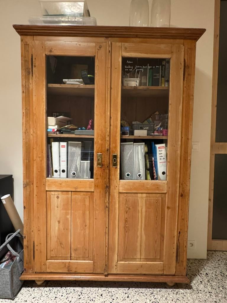 Antieke Grenen Buffetkast / Vitrinekast, Maison & Meubles, Armoires | Vitrines, Utilisé, 200 cm ou plus, 100 à 150 cm, 25 à 50 cm