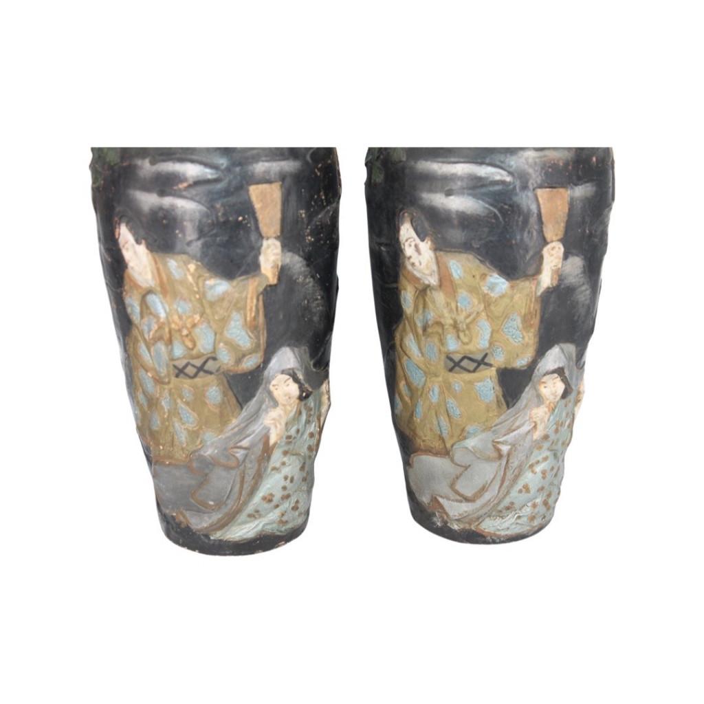 Ensemble de Deux Vases Polychromes en Céramique Japon, Enlèvement ou Envoi