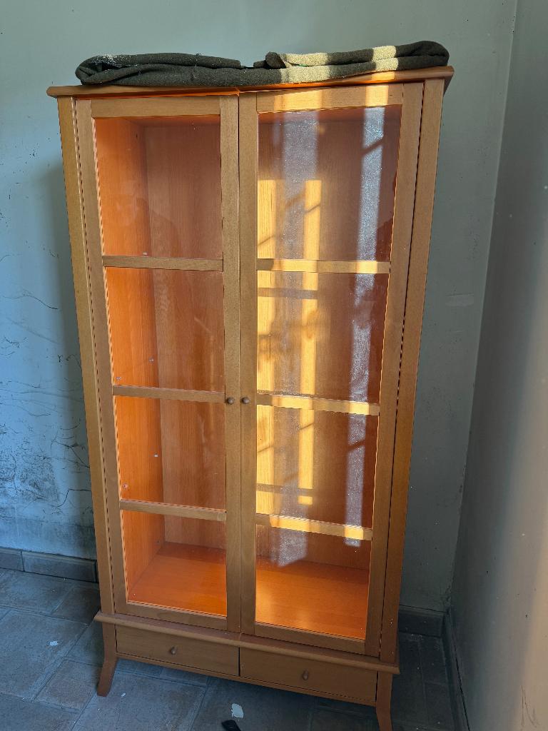 kasten (vitrine- en buffetkast) + ronde tafel, Ophalen, Gebruikt, Met plank(en), 150 tot 200 cm