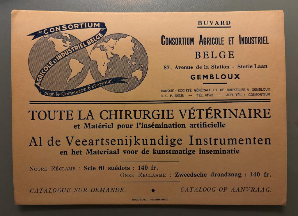buvard GEMBLOUX CONSORTIUM AGRICOLE & INDUSTRIEL VÉTÉRINAIRE, Collections, Marques & Objets publicitaires, Envoi