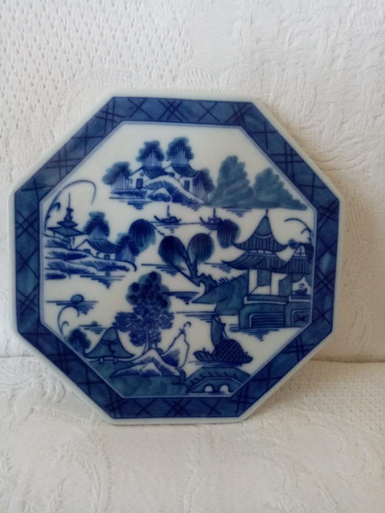 Plaque porcelaine octogonale Canton bleu Vista Allegre 15cm, Antiek en Kunst, Antiek | Porselein, Ophalen of Verzenden