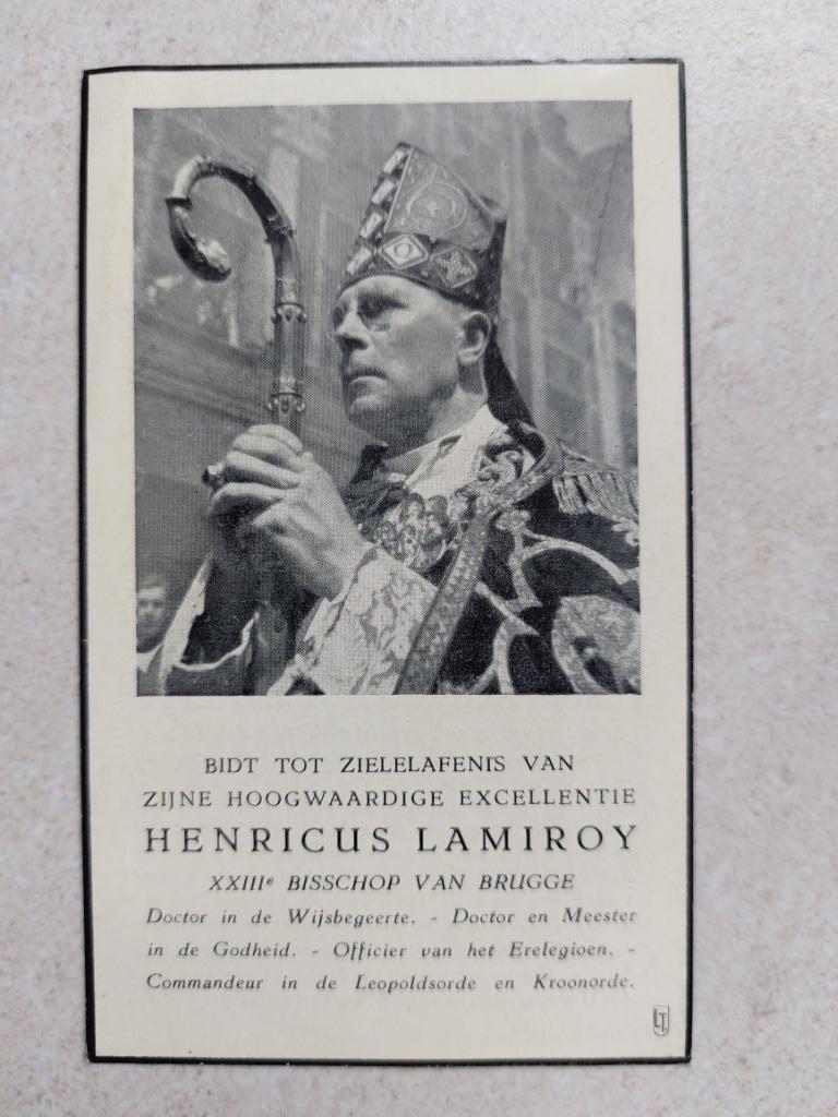 bidprentje bisschop Lamiroy (1952), Verzamelen, Verzenden, Bidprentje