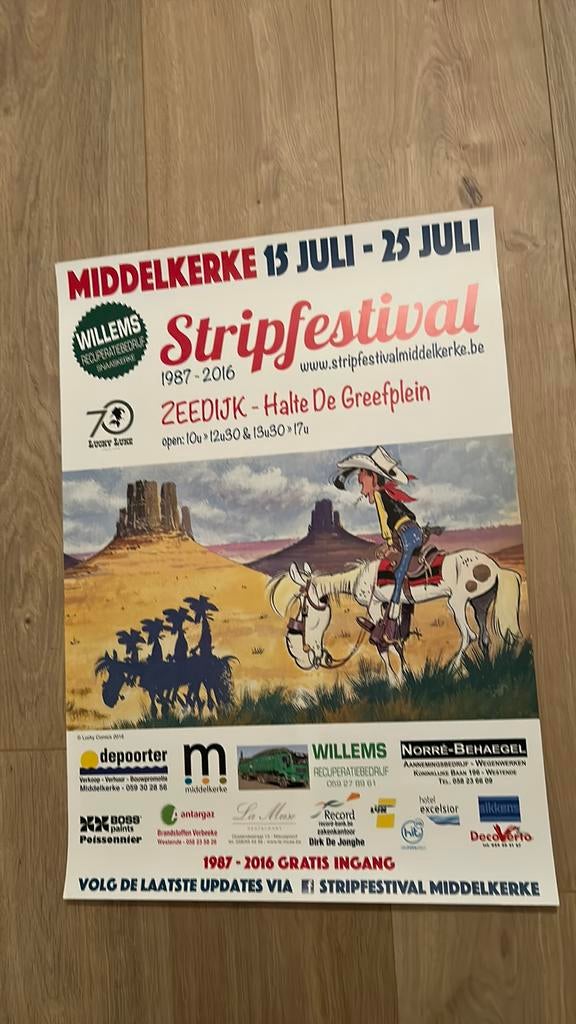Morris lucky luke affiche middelkerke 2016, Ophalen of Verzenden