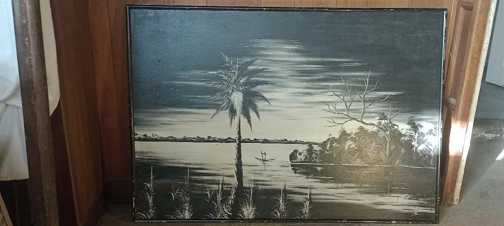 Afrikaanse kunstschildering ,te restaureren,117x81,n104, Antiek en Kunst, Ophalen