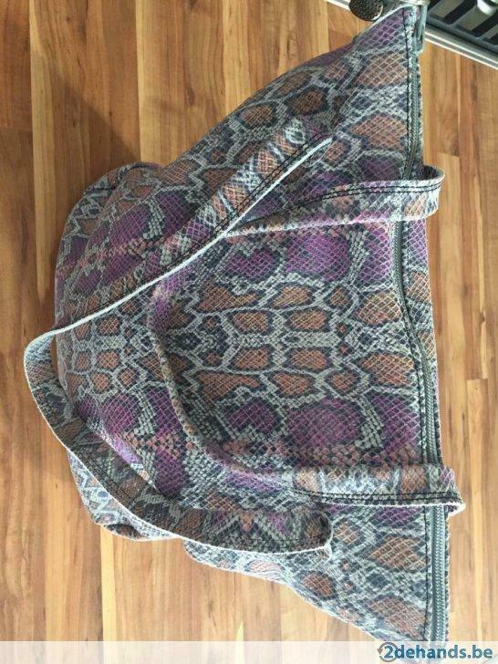 Handtas glanzend imitatieleer grijs, paars, oranje, Handtassen en Accessoires, Tassen | Damestassen, Ophalen of Verzenden, Gebruikt