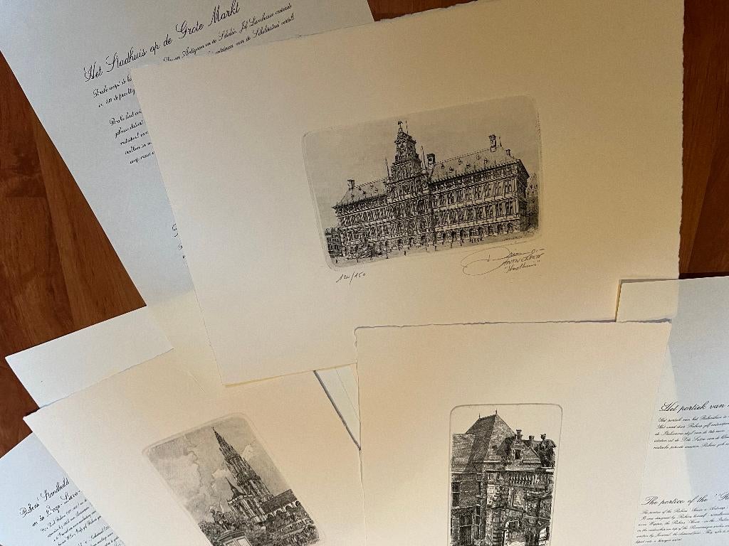 serie etsen (diepdruk) handgesigneerd - stad Antwerpen, Ophalen of Verzenden