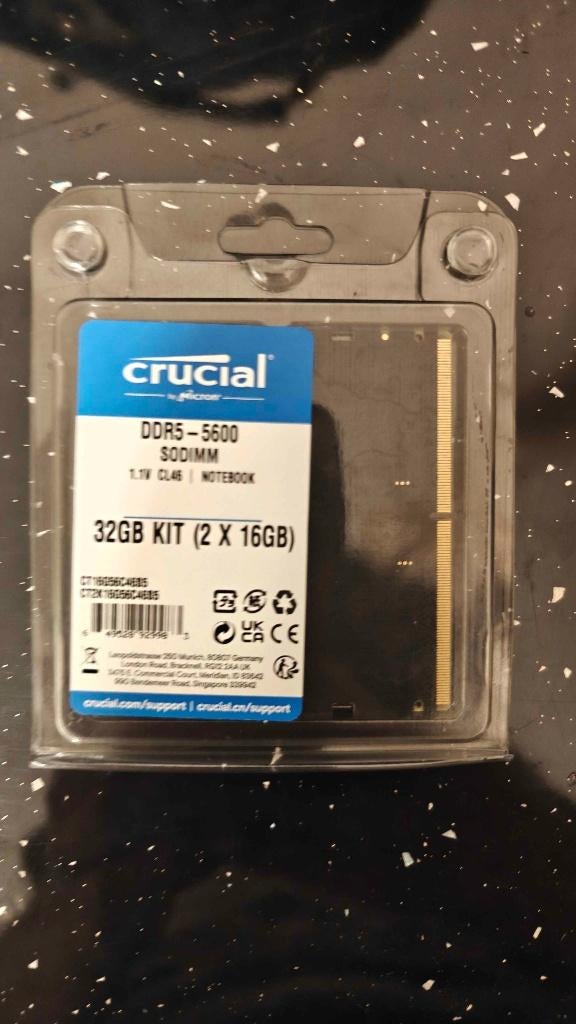 Crucial 32 GB DDR5 5600 MHz RAM-kit (laptop) - nieuw, 32 GB, Nieuw, Ophalen of Verzenden, DDR5