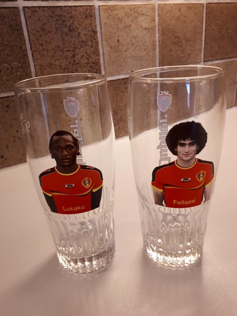 2 jupiler bier glazen, Lukaku en Fellaini 1 euro per stuk, Verzamelen, Ophalen of Verzenden, Zo goed als nieuw, Bierglas