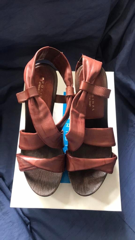 Sandales cuir et bois talons 11 cm BeOriginal 39, Comme neuf