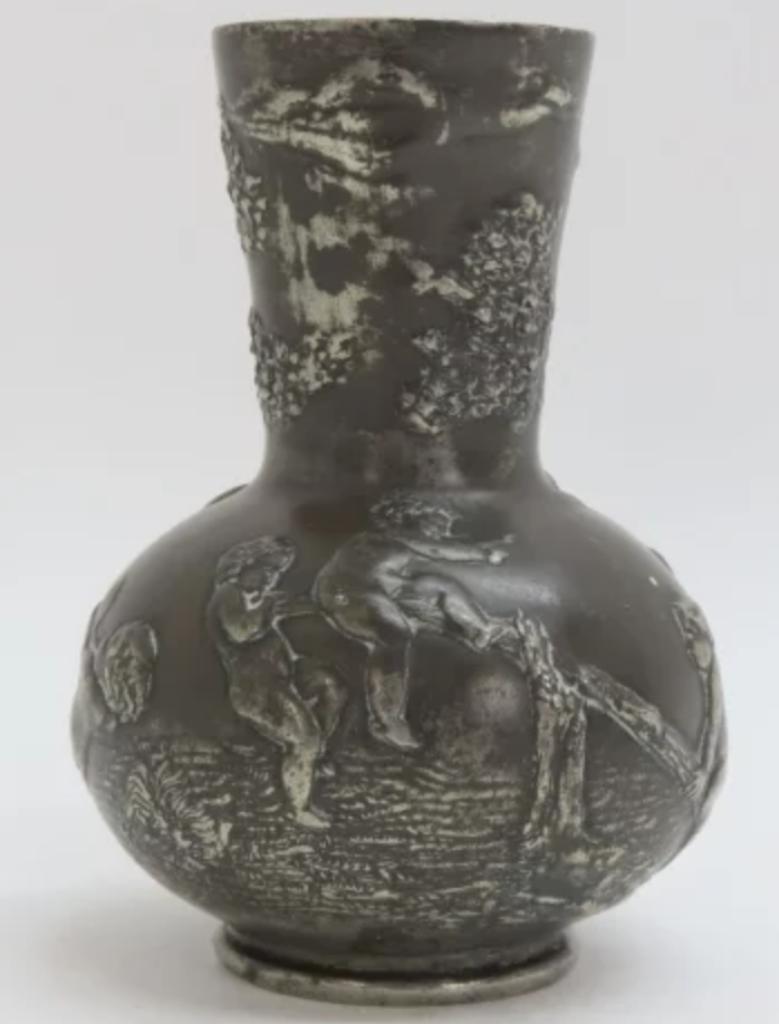 Tinnen vaas Art Nouveau get. Perron Paris, Antiek en Kunst, Verzenden