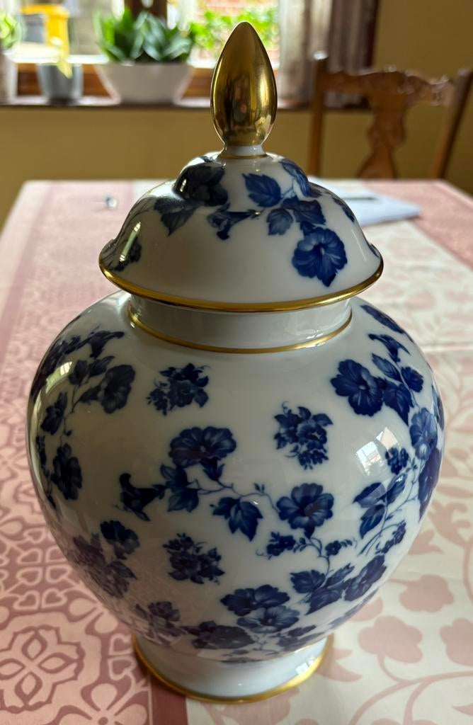 Vintage Gerold Porzellan Bavaria dekselvaas, Ophalen, Blauw
