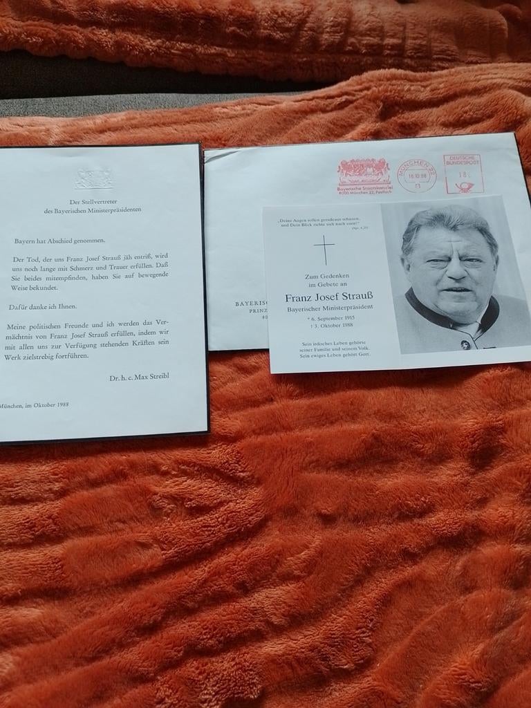 Franz Josef StrauB, Verzamelen, Bidprentjes en Rouwkaarten, Ophalen of Verzenden