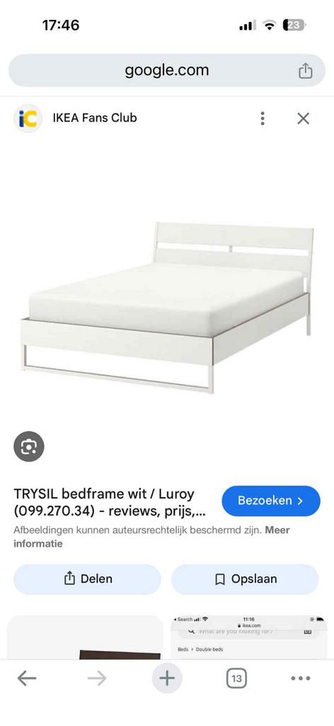 Ikea trysil bed 160cm + lattenbodems, Enlèvement, Utilisé