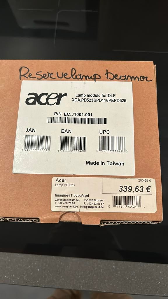 Acer Reservelamp Beamer voor module DLP, XGA, PD523, Ophalen of Verzenden, Nieuw