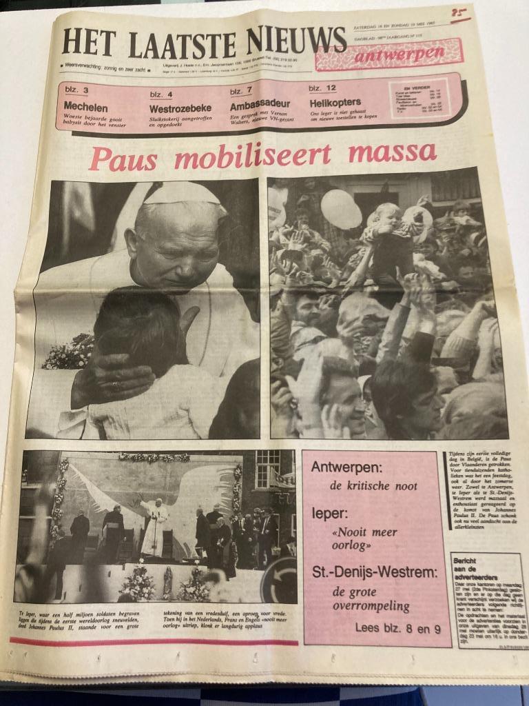 Krant Hln 18/05/85 : Paus, Ceulemans, Baekelandt, Piet Piete, Verzamelen, Ophalen of Verzenden, 1980 tot heden, Krant