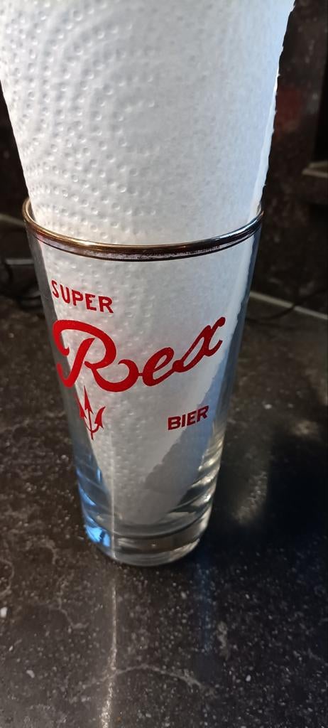 Oud bierglas super Rex oude br. SCALDIS Hingene bornem, Ophalen of Verzenden, Zo goed als nieuw, Bierglas