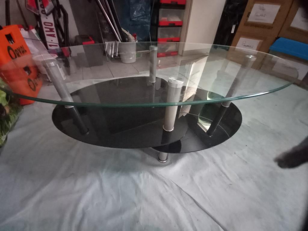 Glazen salontafel met 3 lagen, Ophalen, Gebruikt, Glas