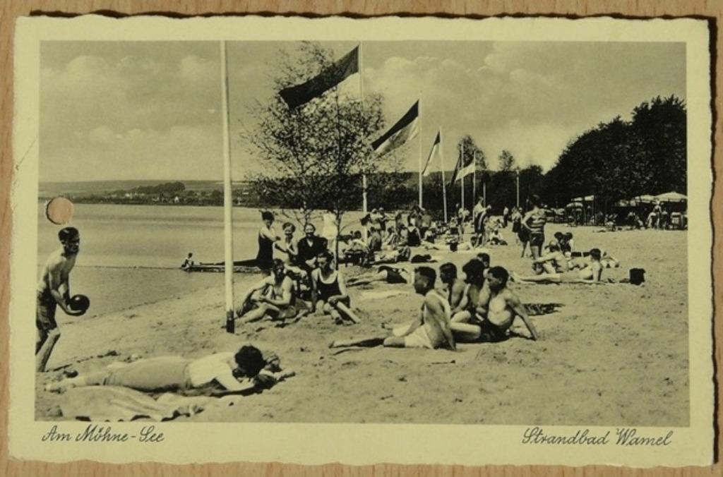 Postkaart, Strandbad Wamel am Mohne - See (2494), jaren'50., Verzamelen, Ophalen of Verzenden, 1940 tot 1960, Ongelopen, Duitsland